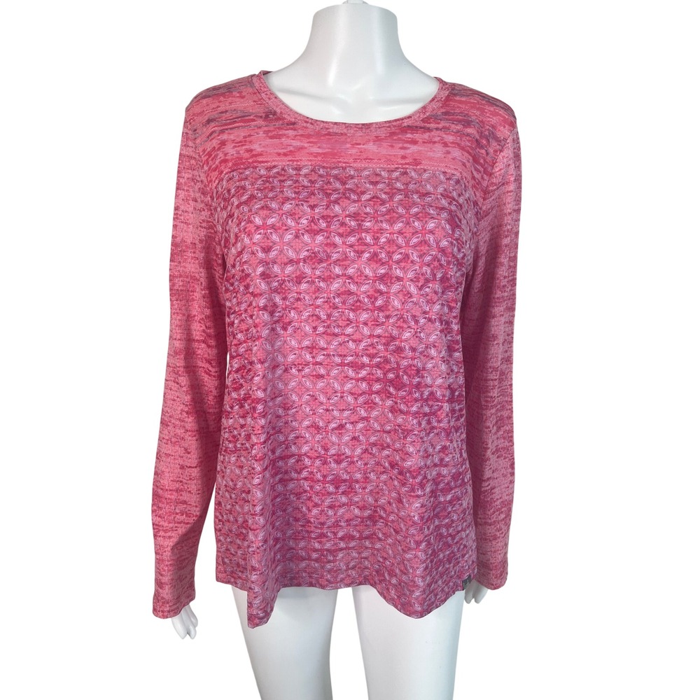 Prana Womens Top Large Pink Geometric Mandala Space Dye Long Sleeve Cabincore